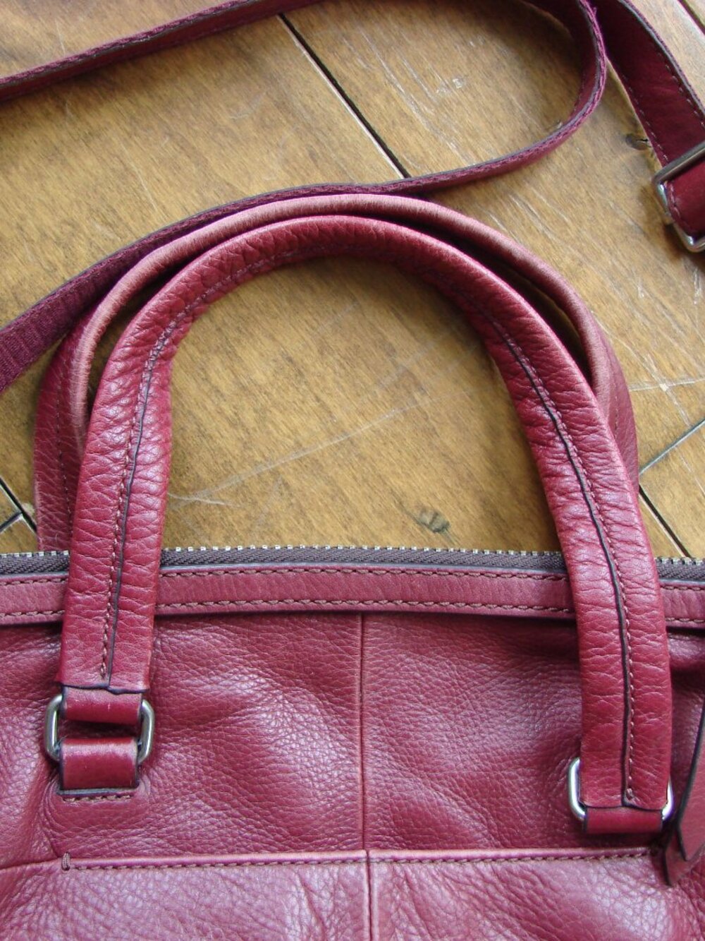 Fossil Dawson Burgundy Leather Satchel Bag Purse Crossbody Cow Hide Long Strap - Picture 12 of 16